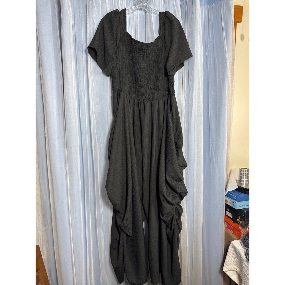 Shein Jumpsuit Women 4XL Smocked Ruched Wide Leg Black EUC